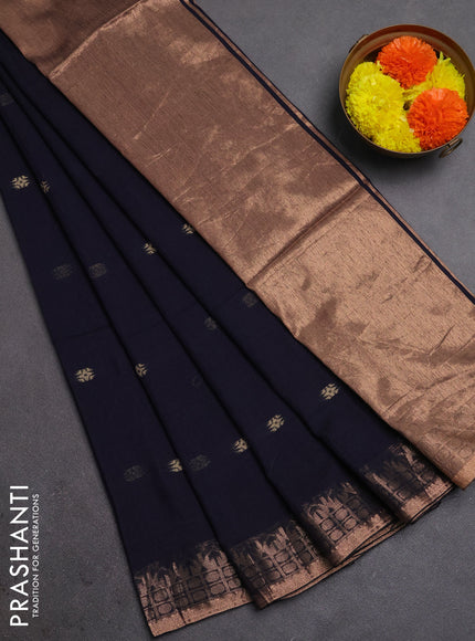 Bengal soft cotton saree navy blue with allover thread woven buttas and zari woven border