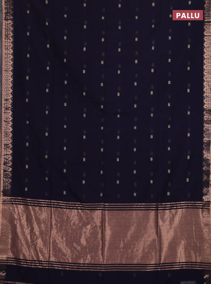 Bengal soft cotton saree navy blue with allover thread woven buttas and zari woven border