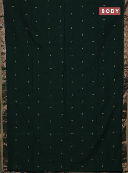 Bengal soft cotton saree bottle green with allover thread woven buttas and zari woven border