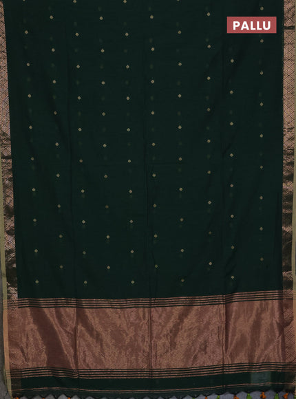 Bengal soft cotton saree bottle green with allover thread woven buttas and zari woven border