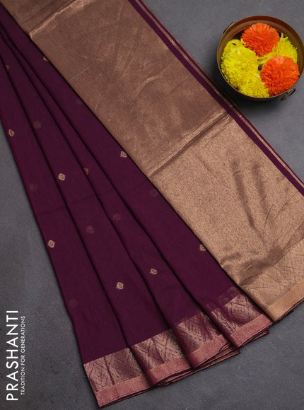 Bengal soft cotton saree deep purple with allover thread woven buttas and zari woven border