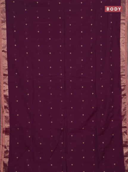 Bengal soft cotton saree deep purple with allover thread woven buttas and zari woven border