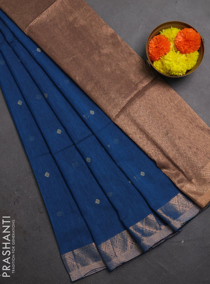 Bengal soft cotton saree cs blue with allover thread woven buttas and zari woven border