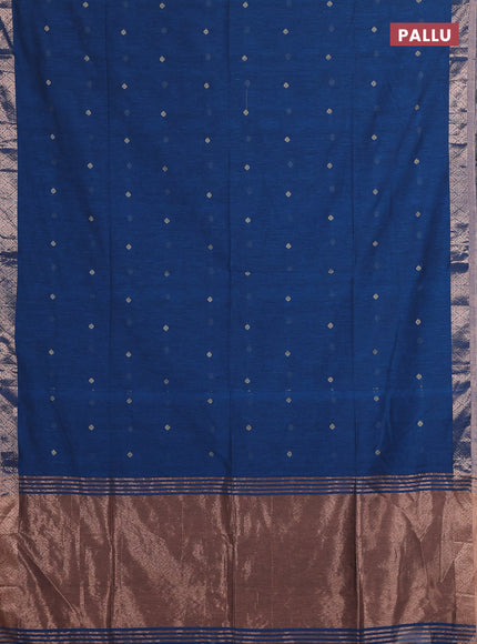 Bengal soft cotton saree cs blue with allover thread woven buttas and zari woven border