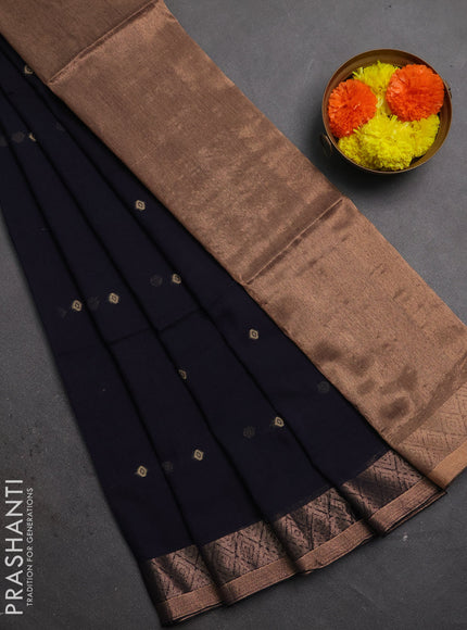 Bengal soft cotton saree navy blue with allover thread woven buttas and zari woven border