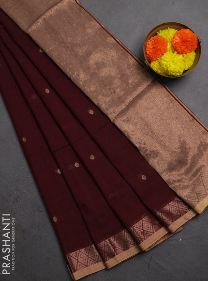 Bengal soft cotton saree deep maroon with allover thread woven buttas and zari woven border