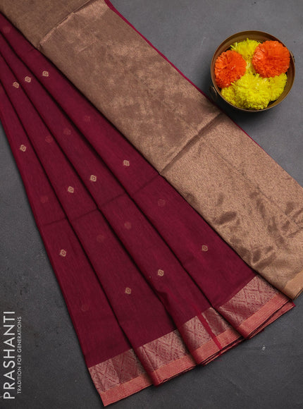 Bengal soft cotton saree magenta pink with allover thread woven buttas and zari woven border