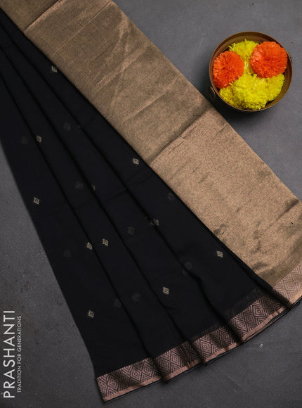 Bengal soft cotton saree black with allover thread woven buttas and zari woven border