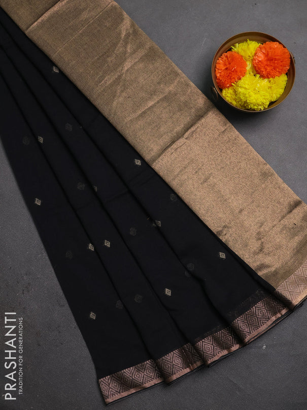 Bengal soft cotton saree black with allover thread woven buttas and zari woven border