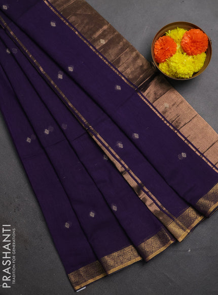 Bengal soft cotton saree violet with allover thread woven buttas and zari woven border