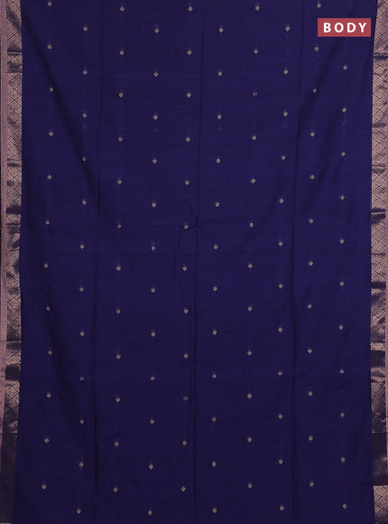 Bengal soft cotton saree navy blue and pink with allover thread woven buttas and zari woven border