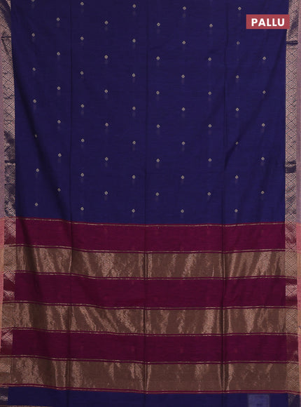 Bengal soft cotton saree navy blue and pink with allover thread woven buttas and zari woven border