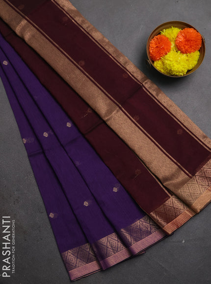Bengal soft cotton saree violet and maroon with allover thread woven buttas and zari woven border