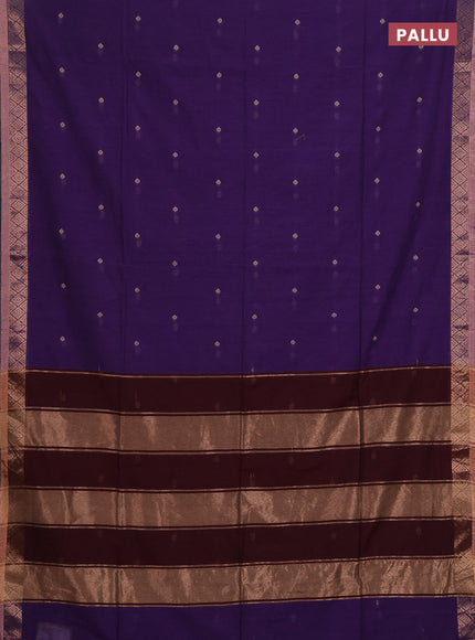 Bengal soft cotton saree violet and maroon with allover thread woven buttas and zari woven border
