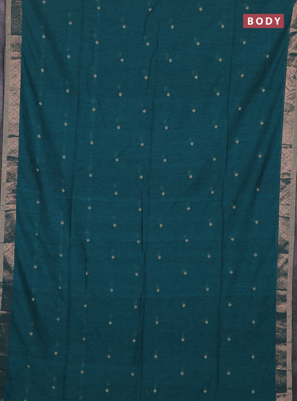 Bengal soft cotton saree teal green and navy blue with allover thread woven buttas and zari woven border
