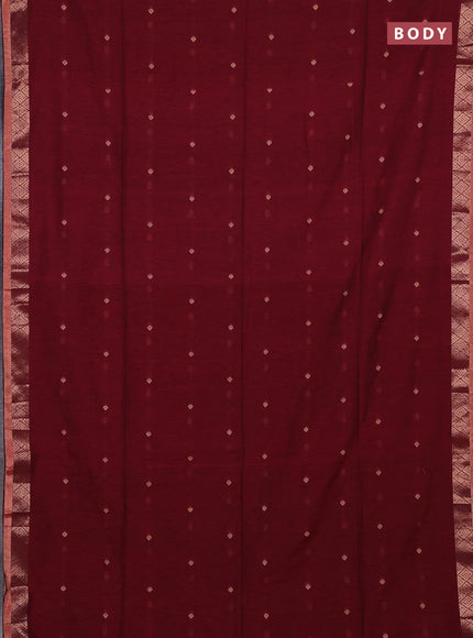 Bengal soft cotton saree maroon and black with allover thread woven buttas and zari woven border