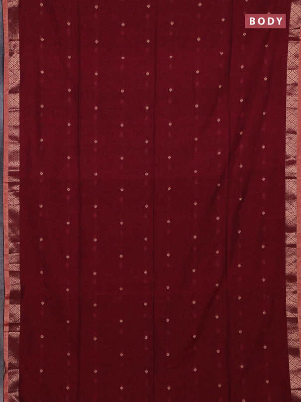 Bengal soft cotton saree maroon and black with allover thread woven buttas and zari woven border