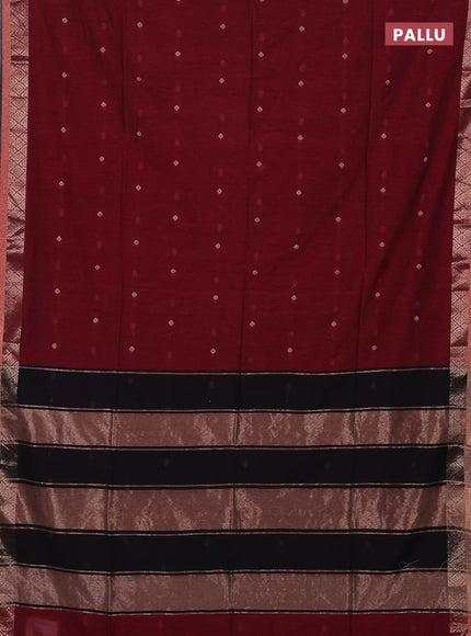 Bengal soft cotton saree maroon and black with allover thread woven buttas and zari woven border