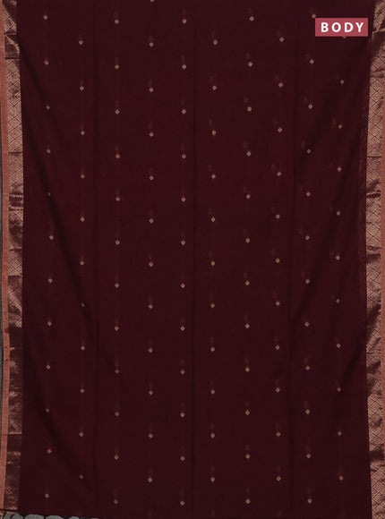 Bengal soft cotton saree maroon and green with allover thread woven buttas and zari woven border