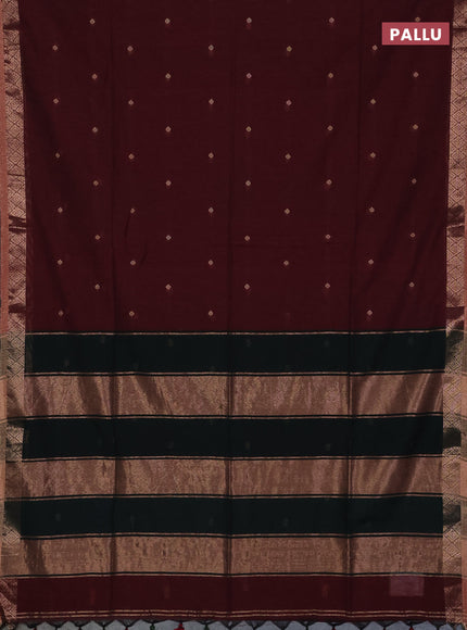 Bengal soft cotton saree maroon and green with allover thread woven buttas and zari woven border