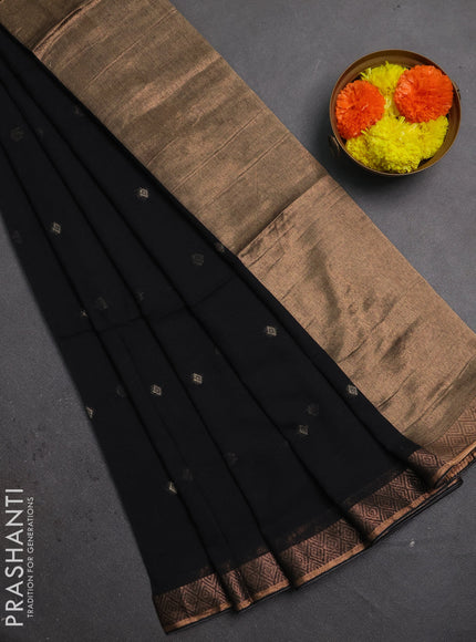 Bengal soft cotton saree black with allover thread woven buttas and zari woven border