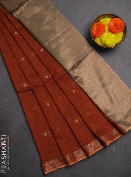 Bengal soft cotton saree orange with allover thread woven buttas and zari woven border