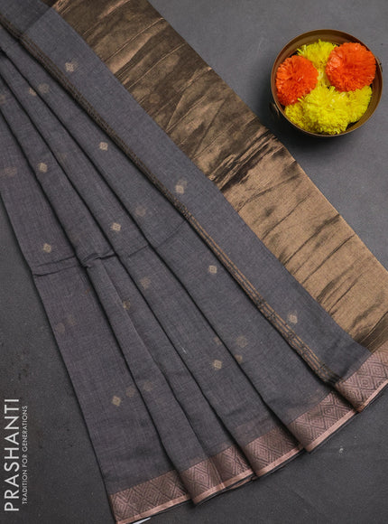 Bengal soft cotton saree grey with allover thread woven buttas and zari woven border