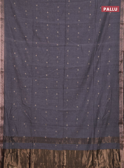 Bengal soft cotton saree grey with allover thread woven buttas and zari woven border