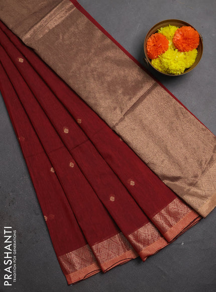 Bengal soft cotton saree red with allover thread woven buttas and zari woven border