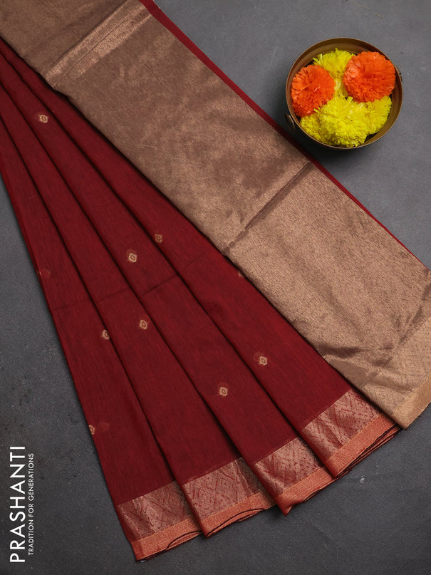Bengal soft cotton saree red with allover thread woven buttas and zari woven border