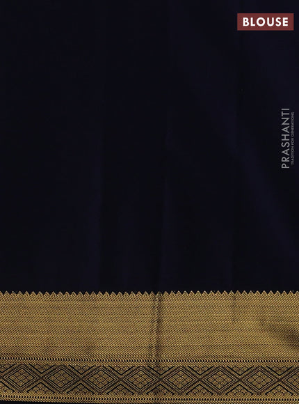Semi kanchipuram silk saree beige and navy blue with zari woven buttas and zari woven korvai border