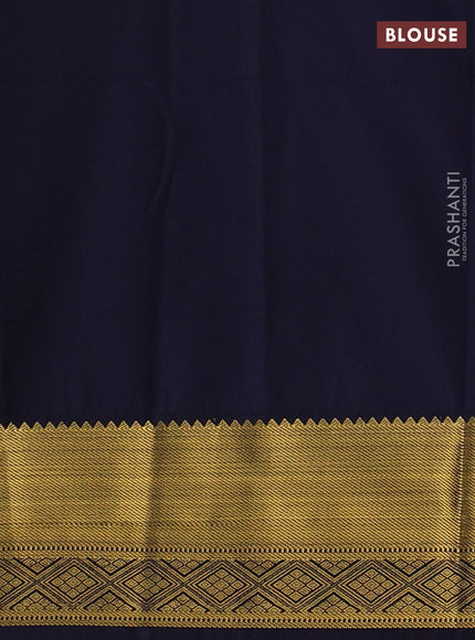 Semi kanchipuram silk saree pista green and navy blue with zari woven buttas and zari woven korvai border