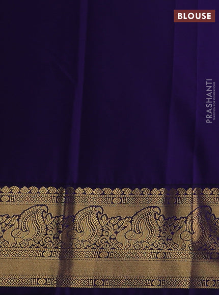 Semi kanchipuram silk saree lime yellow and blue with allover zari weaves & buttas and peacock zari woven korvai border