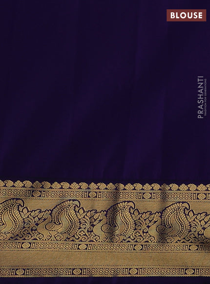 Semi kanchipuram silk saree green and blue with allover zari weaves & buttas and peacock zari woven korvai border