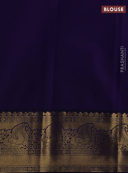 Semi kanchipuram silk saree pink and blue with allover zari weaves & buttas and peacock zari woven korvai border