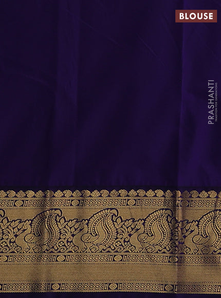 Semi kanchipuram silk saree pastel pink and blue with allover zari weaves & buttas and peacock zari woven korvai border
