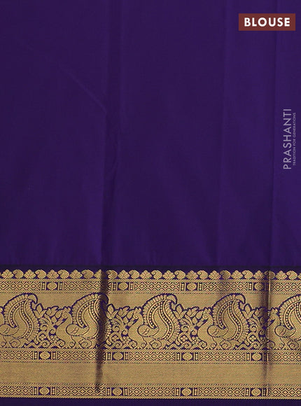 Semi kanchipuram silk saree red shade and blue with allover zari weaves & buttas and peacock zari woven korvai border