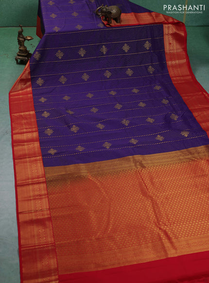 Semi kanchipuram silk saree violet and red with allover zari weaves & buttas and zari woven korvai border