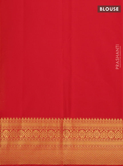 Semi kanchipuram silk saree lime yellow and red with allover zari weaves & buttas and zari woven korvai border