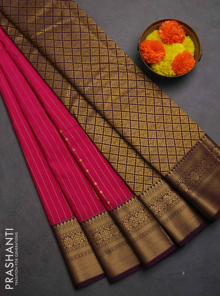 Semi kanchipuram silk saree pink and wine shade with allover zari weaves and zari woven korvai border