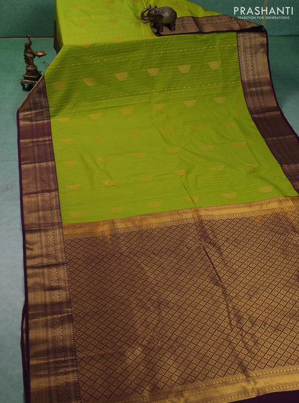 Semi kanchipuram silk saree light green and wine shade with allover zari weaves and zari woven korvai border