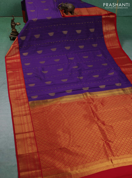 Semi kanchipuram silk saree violet and red with allover zari weaves and zari woven korvai border