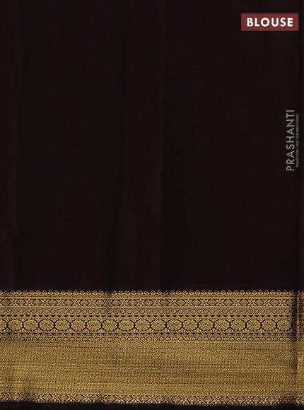 Semi kanchipuram silk saree mustard yellow and coffee brown with zari woven buttas and zari woven border