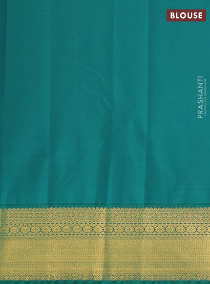 Semi kanchipuram silk saree red and green with zari woven buttas and zari woven border