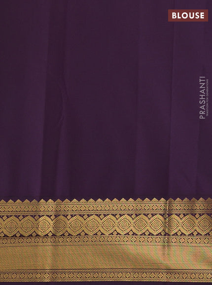 Semi kanchipuram silk saree mustard yellow and deep purple with allover zari weaves & buttas and zari woven border