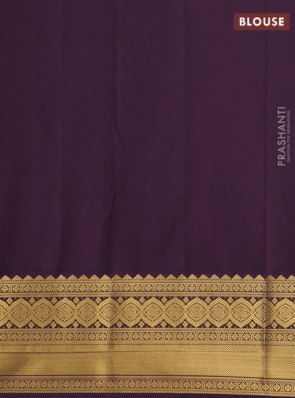 Semi kanchipuram silk saree tomato pink and deep purple with allover zari weaves & buttas and zari woven border