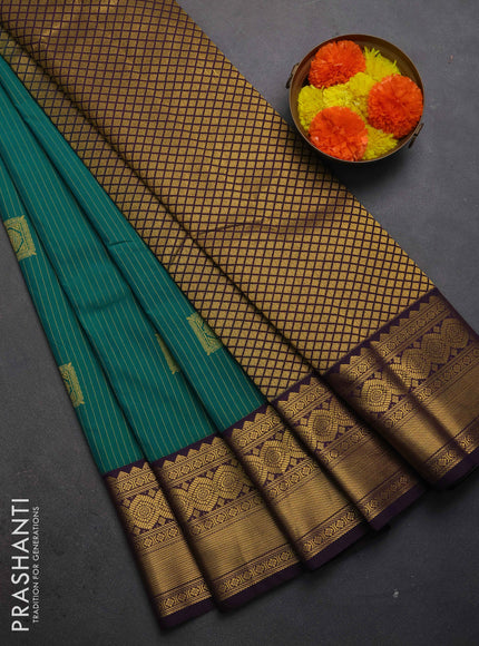 Semi kanchipuram silk saree green and deep violet with allover zari weaves & buttas and zari woven border