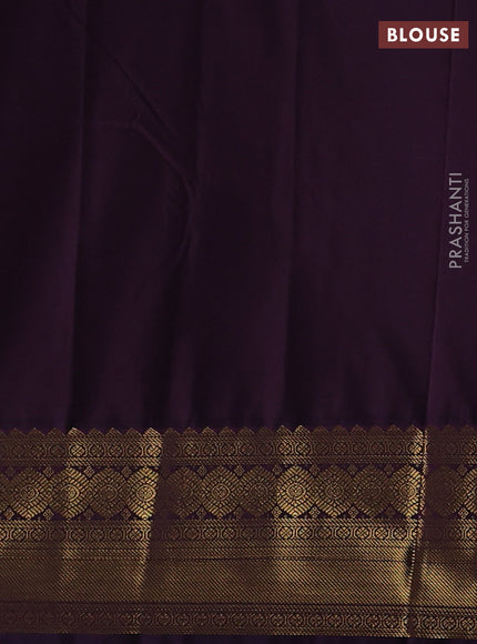 Semi kanchipuram silk saree tomato pink and deep purple with allover zari weaves & buttas and zari woven border