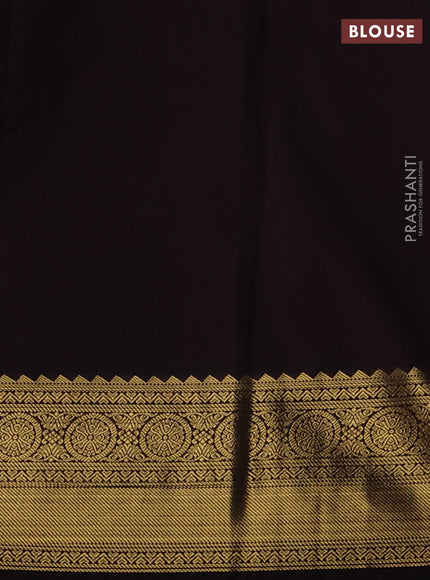 Semi kanchipuram silk saree mustard yellow and coffee brown with allover zari weaves & buttas and zari woven border