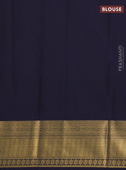 Semi kanchipuram silk saree dual shade of yellowish pink and navy blue with allover zari weaves & buttas and zari woven border